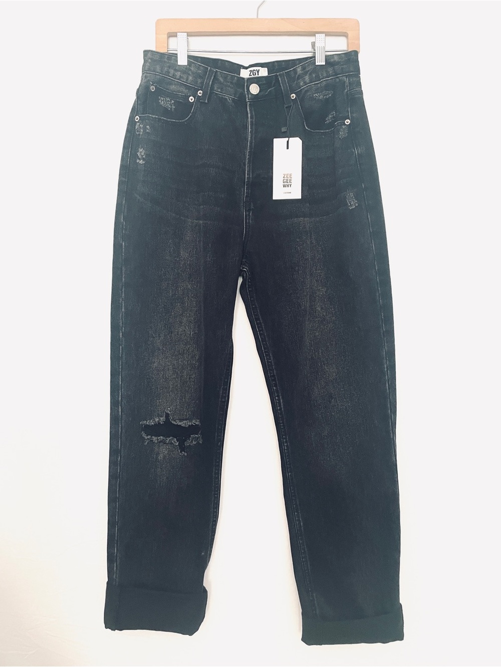 New ZGY Black Distressed high waist Relaxed Jeans